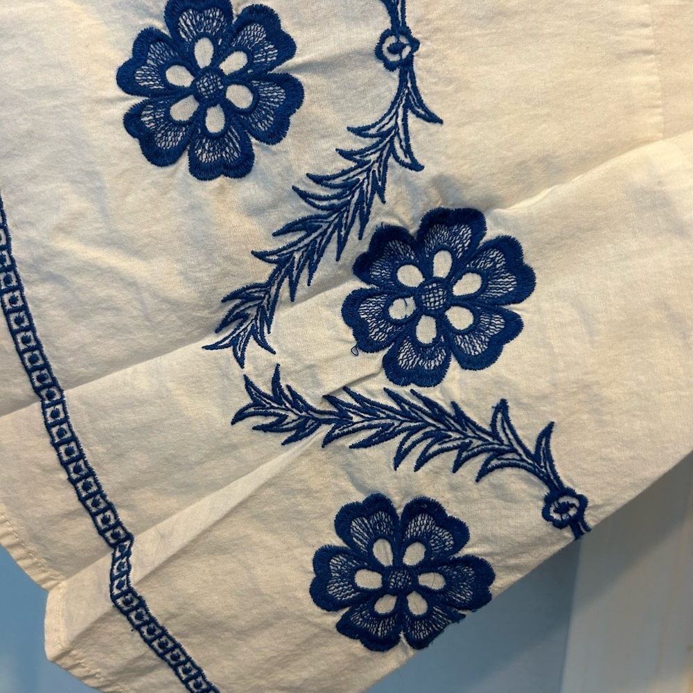 LOFT White Top with Blue Embroidery